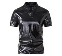 Deguisement Disco Homme - T-Shirt D'Été À Manches Courtes pour Hommes Col Décontracté Hommes Mode Discothèque T-Shirt (Black S)
