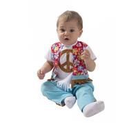 Déguisement - Disfrazzes - Hippie Bébé - Chemise, Pantalon, Ruban à Cheveux - Multicolore/Blanc 6-12 mois