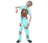 Smiffys Costume chirurgien zombie bleu, pantalon sanglant, haut, masque & stéthoscope 10-12 ans