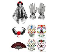 Déguisement Du Jour Des Morts Gothique Avec Voile Rose Halloween 5 Pièces