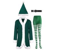 Déguisement Du Père Noël | Robe De Cosplay Pour La Fête,Costume En Velours De Madame Père Noël Avec Une Ceinture, Un Chapeau Et Des Collants Rayés | Pour Les Femmes Lors D'Événements Et D'Activitiés D