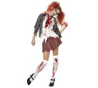 Smiffys Costume écolière zombie horreur High School, Gris, avec veste, chemise attachée, cravateet jupe Halloween