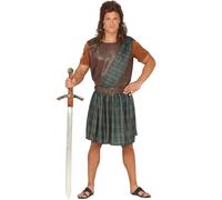 FIESTAS GUIRCA | Costume Guerrier Écossais Adulte (52-54/L) - Bande, T-shirt, Gilet, Ceinture et Jupe - Costumes Médiévaux pour Halloween, Carnaval et Fêtes Costumées - Homme - Marron et Vert