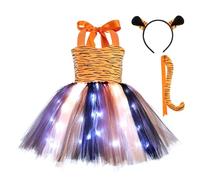 DéGuisement Enfant-Costume de fête d'halloween pour Filles-Robe Tutu en Maille-sans Manches-avec Animaux de Dessin animé-LED (White-5-6 Years)