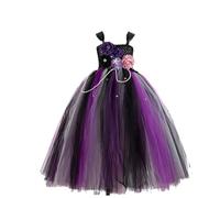 Deguisement Enfant Halloween-Robe Longue pour Filles-Tenue de sorcière Faite à la Main-Robes Longues avec Bandeau (Purple-4-5 Years)