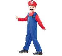 Déguisement Enfant Mario - Costume 1 pièce et casquette - Taille 2/4 ans - Rouge et Bleu