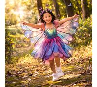 Déguisement enfant ? robe de fée papillon avec ailes et serre-tête bleu 7/8A