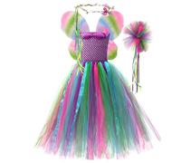 Deguisement Enfant,Robe Tutu personnalisée d'halloween pour Filles, en Maille, avec Ailes, féerique, Couvre-Chef, Ensembles de Performance, 4 pièces (Purple, 4-5 Years)