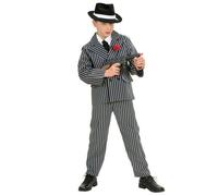 Déguisement enfant Tonio Junior le Gangster - Costume noir à rayures blanches avec plastron 5 ans