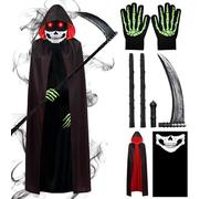 Deguisement Faucheuse, 150 cm Costume De Faucheuse Pour, Costume de Vampire,Déguisement Faucheur Halloween, Comprenant Cape De Faucheuse, Une Faux, Un Masque, Des Gants, Pour Halloween, Jeu De Rôle