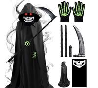 Deguisement Faucheuse Enfant, Costume De Faucheuse Pour, Ensemble Masque De Squelette, Comprenant Cape De Faucheuse 80 cm, Une Faux, Un Masque, Des Gants, Pour Halloween, Carnaval, Jeu De Rôle