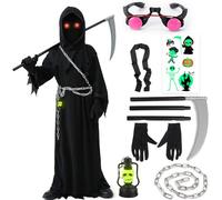 Deguisement Faucheuse Enfant Halloween Costume Faucheuse Enfant Cape Halloween Garcon 5 6 7 ans Déguisement Faucheuse Cape Robe Noire Halloween Cosplay Accessoire Faucheuse Faucille Chaine Halloween
