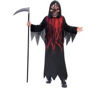 amscan 9907097 - Costume pour enfant Dark Shadow Reaper, Robe avec masque, Faucheuse, Grim Reaper, Carnaval, Fête à thème, Halloween, Noir/Rouge, 10 à 12 ans