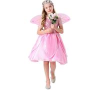 Deguisement Fee Fille Rose, Robe Princesse Fille Style Fée des Fleurs et Ailes de Papillon - Robe Paillette Manches Courtes et Jupe Tutu en Satin, pour Carnaval, Halloween, Fête à Thème Fée et Cosplay