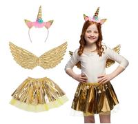 Déguisement Fée Licorne Or pour Enfant - Ailes, Tutu et Serre-tête à Corne Fleurie