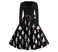 Deguisement Femme Adulte Renne Brillante Paillettes Robe de Soiree Mariage Santa Claus Dentelle Chic Sexy Cadeau Pere Noel Manche Longue Anniversaire Robe Femme Noel Paillettes A-Noir XXL