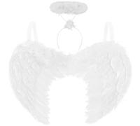 Déguisement Femme Ailes d'Ange Blanc en Plumes Blanches et Serre-Tête Auréole - Costume halloween, ange, fée ou cupidon, Déguisement adulte femme pour halloween, cosplay, fête et carnaval