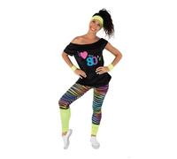 Déguisement Femme Années 80 - Legging - Ptit Clown - Costume Disco, Carnaval, Cosplay, Danse - Jaune Fluo - Taille Unique Multicolore