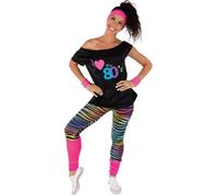 Déguisement femme années 80 - PTIT CLOWN - Set avec t-shirt, legging, bandeau et guêtres multicolores T1