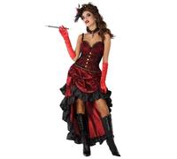 Déguisement femme - ATOSA - Dame de Saloon Bordeaux - Robe satinée bordeaux - Voile noir brodé - Taille élastique, zip dos XL