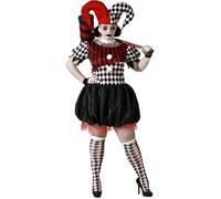 ATOSA déguisement arlequin halloween noir blanc avec chapeau femme adulte XL
