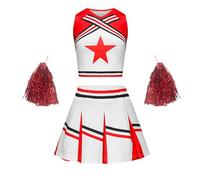 Deguisement Femme Carnaval Sport, Tenue Cheerleader Étudiante Uniforme Performance, Costume Danseuse Match Fête, Robe Pom Pom Girl Personnalisable(RD1, 7-9Years)