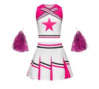 Deguisement Femme Carnaval Sport, Tenue Cheerleader Étudiante Uniforme Performance, Costume Danseuse Match Fête, Robe Pom Pom Girl Personnalisable(RD2, 3-4 Years)