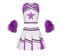 Deguisement Femme Carnaval Sport, Tenue Cheerleader Étudiante Uniforme Performance, Costume Danseuse Match Fête, Robe Pom Pom Girl Personnalisable(Purple, 10-12Years)