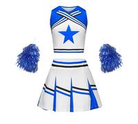 Deguisement Femme Carnaval Sport, Tenue Cheerleader Étudiante Uniforme Performance, Costume Danseuse Match Fête, Robe Pom Pom Girl Personnalisable(Blue, 7-9Years)