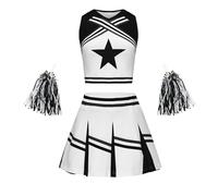 Deguisement Femme Carnaval Sport, Tenue Cheerleader Étudiante Uniforme Performance, Costume Danseuse Match Fête, Robe Pom Pom Girl Personnalisable(Black, 3-4 Years)