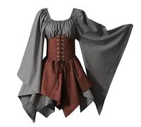 Déguisement Femme Costume Deguisement Adulte Robe Sorciere Halloween Médiévale Dirndl Oktoberfest Année 80 Médiéval Medievale Tenue Gothique Soiree Bavarois Renaissance Vampire Vintage,Grey-e,L