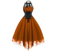Déguisement Femme Dirndl Déguisements Adultes Vetement Gothique Costume Médiéval Deguisement Robe Oktoberfest Cocktail Disco Medieval Renaissance Halloween Soiree Vintage Vampire Adulte,Brun-2,XXL