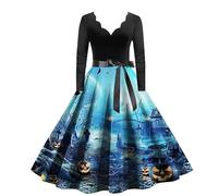 Deguisement Femme Halloween Adulte Robe Gothique Vintage, Robe De FêTe Manches Longues Mariage Cocktail SoiréE CéRéMonie DéContractéE Au Genou Costume De SorcièRe