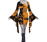 Deguisement Femme Halloween Adulte Robe Longue Dos Nu D'halloween Citrouille 2025 Rétro Médiévale Avec Manches Trompette Reine Déguisement Costume Sexy Femme,déguisement Col En V Orange #2 XXL