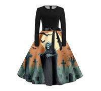 Deguisement Femme Halloween Adulte Robe Vintage Rockabilly - Robe Style Audrey Hepburn FêTe Manche Longue ImpriméE Col Rond Sexy Elegant Cosplay Party Club Gala Cocktail Classique