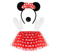 Deguisement Femme Minnie Mouse, Costume Mouse Femme, Tutu Rouge Minnie, Bandeau Minnie, Nez Noir, Gants Blancs, Mouse Deguisement Adulte pour Carnaval, Mascarade, Fête Anniversaire, Cosplay Party
