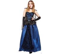 Déguisement Femme - PTIT CLOWN - Marquise Gothique Luxe - Bleu - Satin & Velours - Robe, Cape, Mitaines L/XL