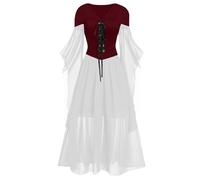 Déguisement Femme Robe Oktoberfest Tenue Medievale Vetement Gothique Soirée Costume Corset Halloween Deguisement Adulte Medieval Traditionnelle Dirndl Pour Sorcière Princesse Disco,Rouge,XXL