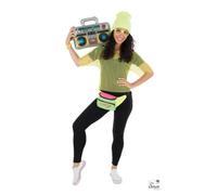 Déguisement Femme T-Shirt Résille - Ptit Clown - Costume Carnaval, Halloween, Cosplay, Dance, Années 80 - Jaune Fluo - Taille Unique Multicolore