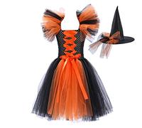 Deguisement Fille-Enfant en Bas âge Enfants bébé Filles Magnifique sorcière Halloween Costume Robe Noire avec Chapeau Fantaisie Tutu Habiller Cosplay fête Robes en (G-8)