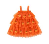 Deguisement Fille Halloween,Robe de soirée d'halloween pour Fille, Manches Chauve-Souris, Tenue superposée avec imprimé Citrouille, pour Un Tour ou Une célébration (Orange, 4-5 Years)