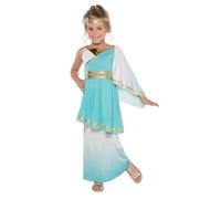 Déguisement Fille - Vénus - Robe de Déesse Romaine - Blanche et Turquoise - Coiffe Incluse - 4 ans et Plus 10-12 ans