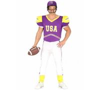 FIESTAS GUIRCA | Costume de Quarterback Adulte (48-50/M) - T-shirt, Épaulières et Pantalon - Costumes de Joueur de Football Américain pour Halloween et Fêtes Sportives - Homme - Violet et Blanc
