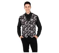 Fiestas Guirca Gilet tête de mort noir et blanc pour Halloween, pirate avec motif tête de mort et roses pour homme, taille unique, carnaval, Halloween