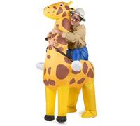 DEGUISE TOI - Déguisement girafe gonflable adulte - Combinaison avec boîtier et ventilateur - Taille Unique - Bleu - Déguisements adultes - 100% Polyester 100% Polyester - Laver à la main - Carnaval