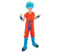 Chaks - Costume Goku Super Saiyajin Dieu pour garçons, tenue officielle Dragon Ball, ensemble anime 7 pièces pour carnaval et Comic Con