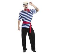 Déguisement Gondolier pour homme - DisfraZZes - Costume Blanc Multicolore - T-shirt, pantalon, écharpe, ceinture M