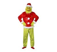 Chaks - Costume Le Grinch™, ensemble de 5 pièces pour adultes, pour le carnaval, tenue de Noël avec masque, casquette, haut, pantalon, gants