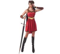DEGUISE TOI - Déguisement guerrière médiévale femme - Robe - Cape - Bandeau - Protège bras - S - Rouge - Déguisements adultes - - Laver à la main - Carnaval