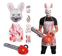 Deguisement Halloween Adulte, Masque d'Halloween Horreur Lapin Set - Masque de Lapin Sanglant | Tablier | Tronçonneuse | Autocollants de Tatouage pour les Fêtes d'Horreur d'Halloween, les Jeux de Rôle